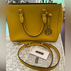 NWT Henri Bendel West 57th Turnlock Key Yellow Satchel w/ Crossbody Strap
